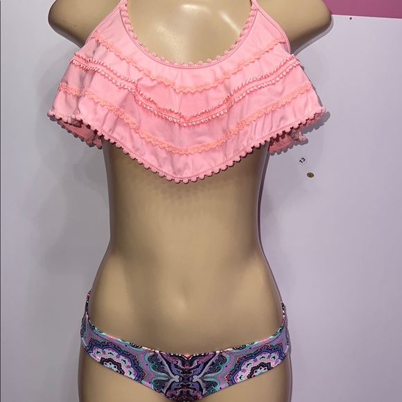 victoria secret  Ruffled Bikini Top with Patterned‎ Bottom zs M - Picture 6 of 16